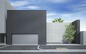 大阪市阿倍野区　中庭に水盤のある家　外観イメージ